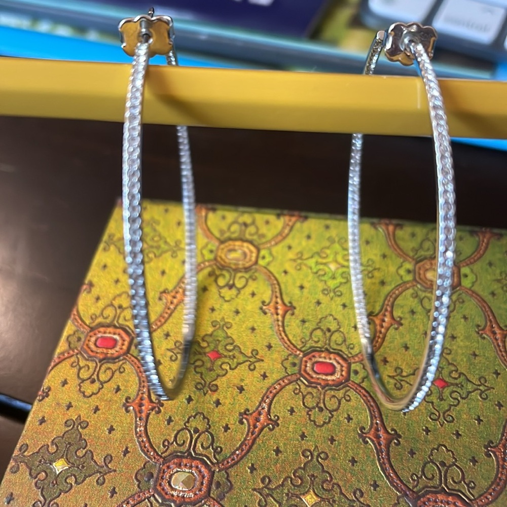 Nordstrom large Crystal Hoop earrings white metal clear crystals 2”